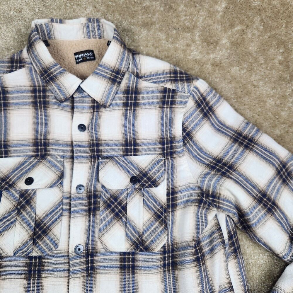 Buffalo David Bitton Mens Flannel Shirt Jacket Size M Sherpa Lined Workwear